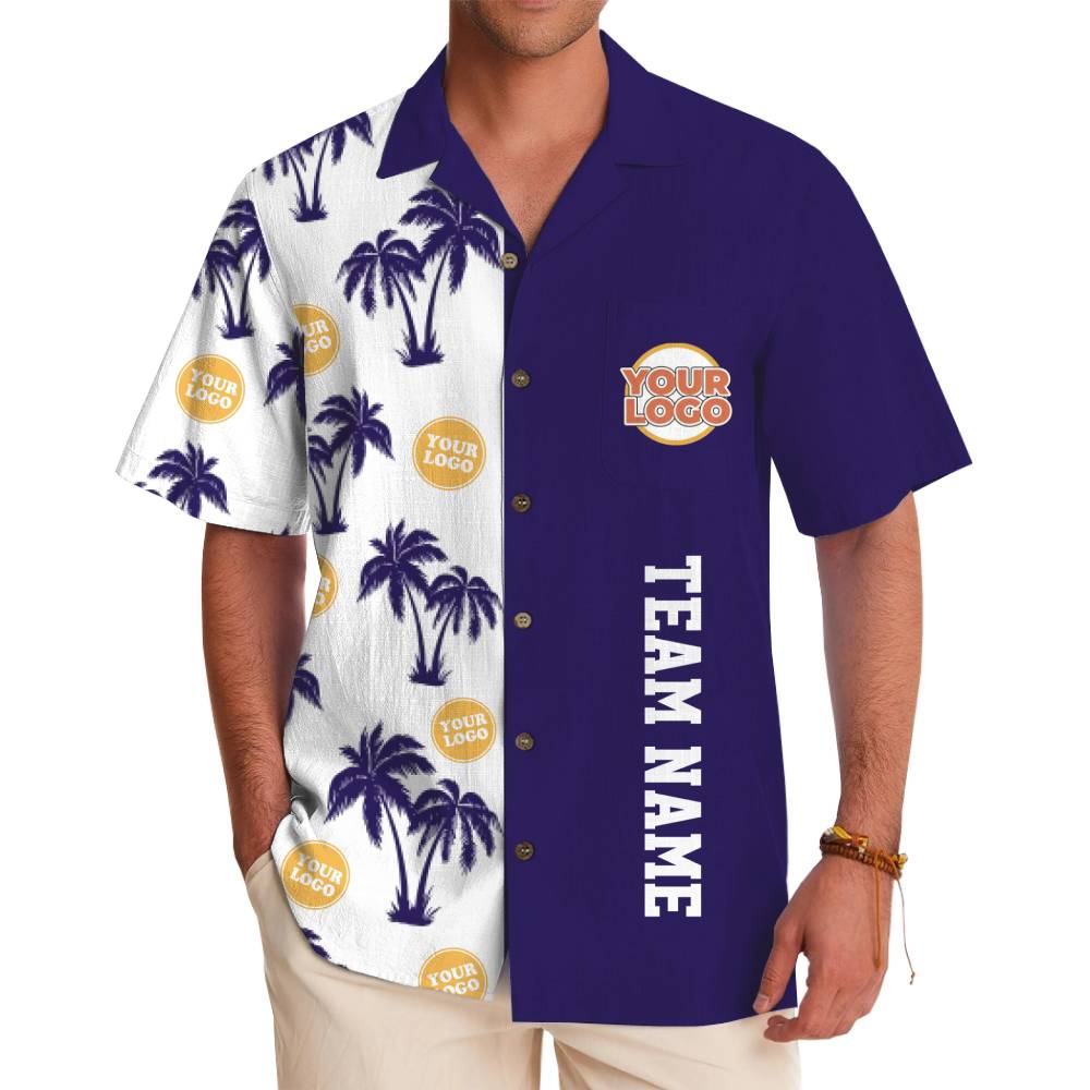 Personalized Palm Pattern Hawaiian Shirt With Company Logo - variant image 1