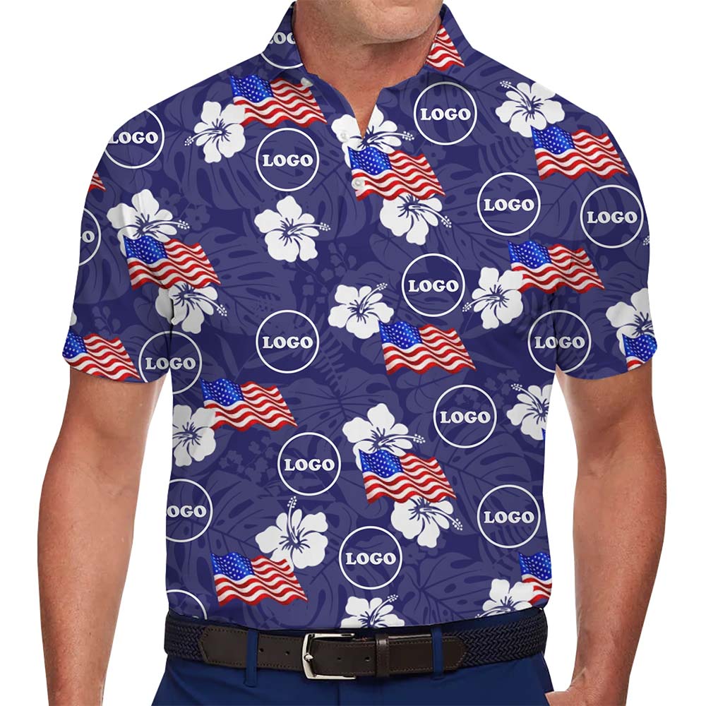 American Flag Tropical Custom Logo Polo Shirt - variant image 1
