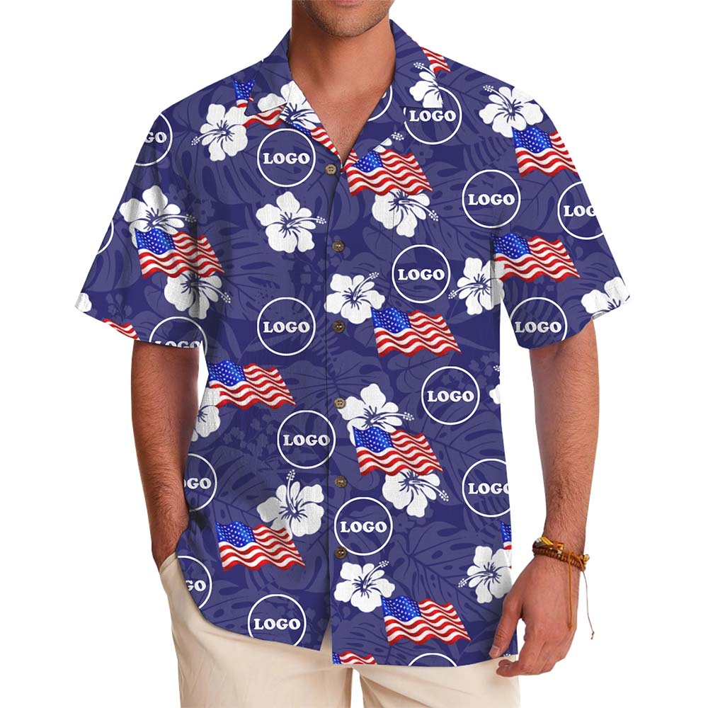 Patriotic Floral Custom Logo Hawaiian Shirt With Live Preview - variant image 1