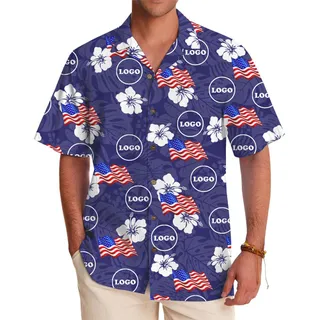 Patriotic Floral Custom Logo Hawaiian Shirt With Live Preview