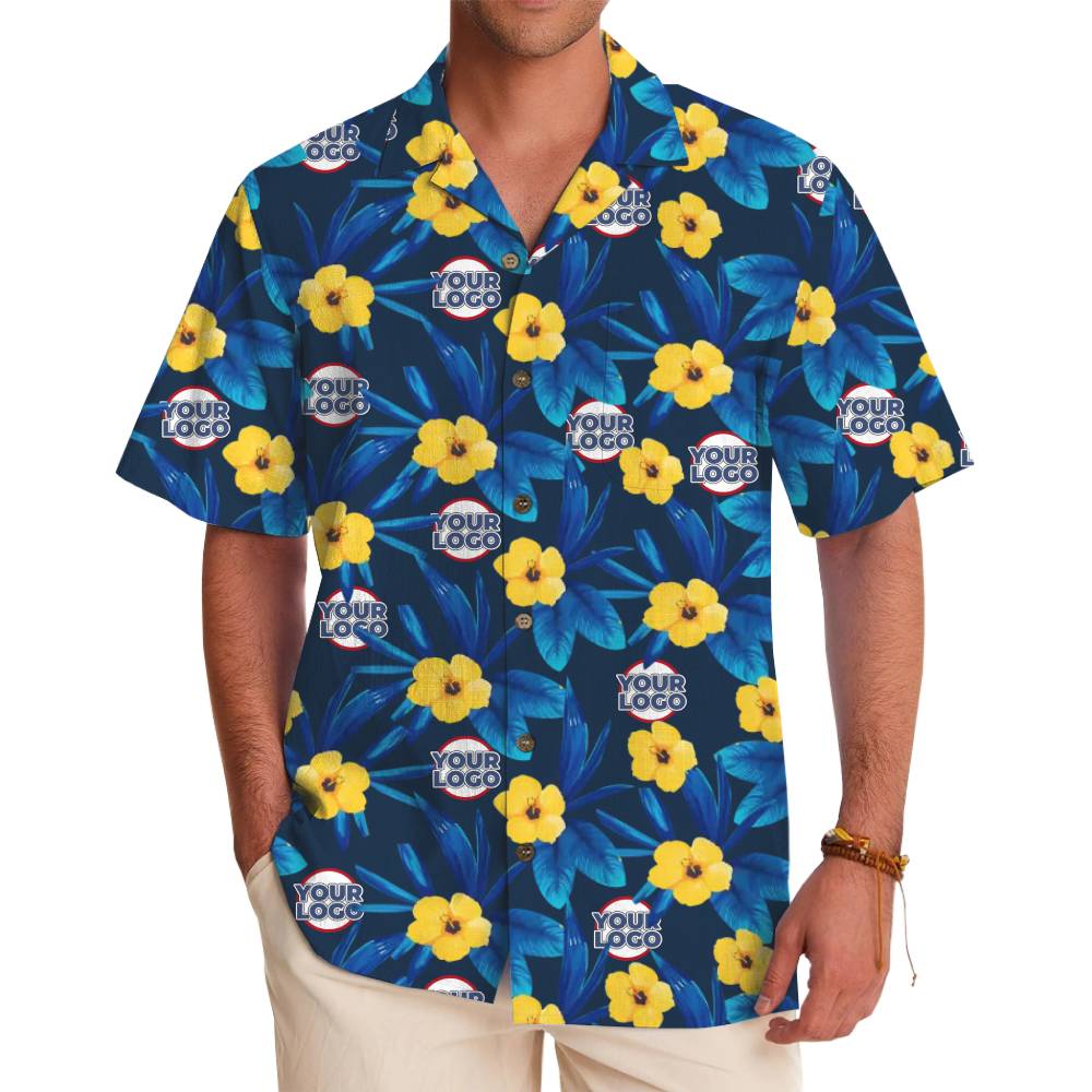 Tropical Custom Logo Hawaiian Shirt with Vibrant Yellow Floral - variant image 1