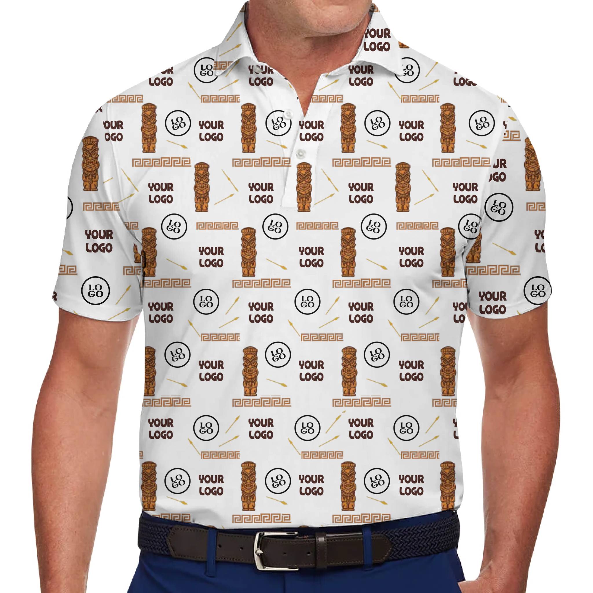 Rustic Tiki-Pattern Polo Shirt with Distinct Geometric Designs and Logos - variant image 1
