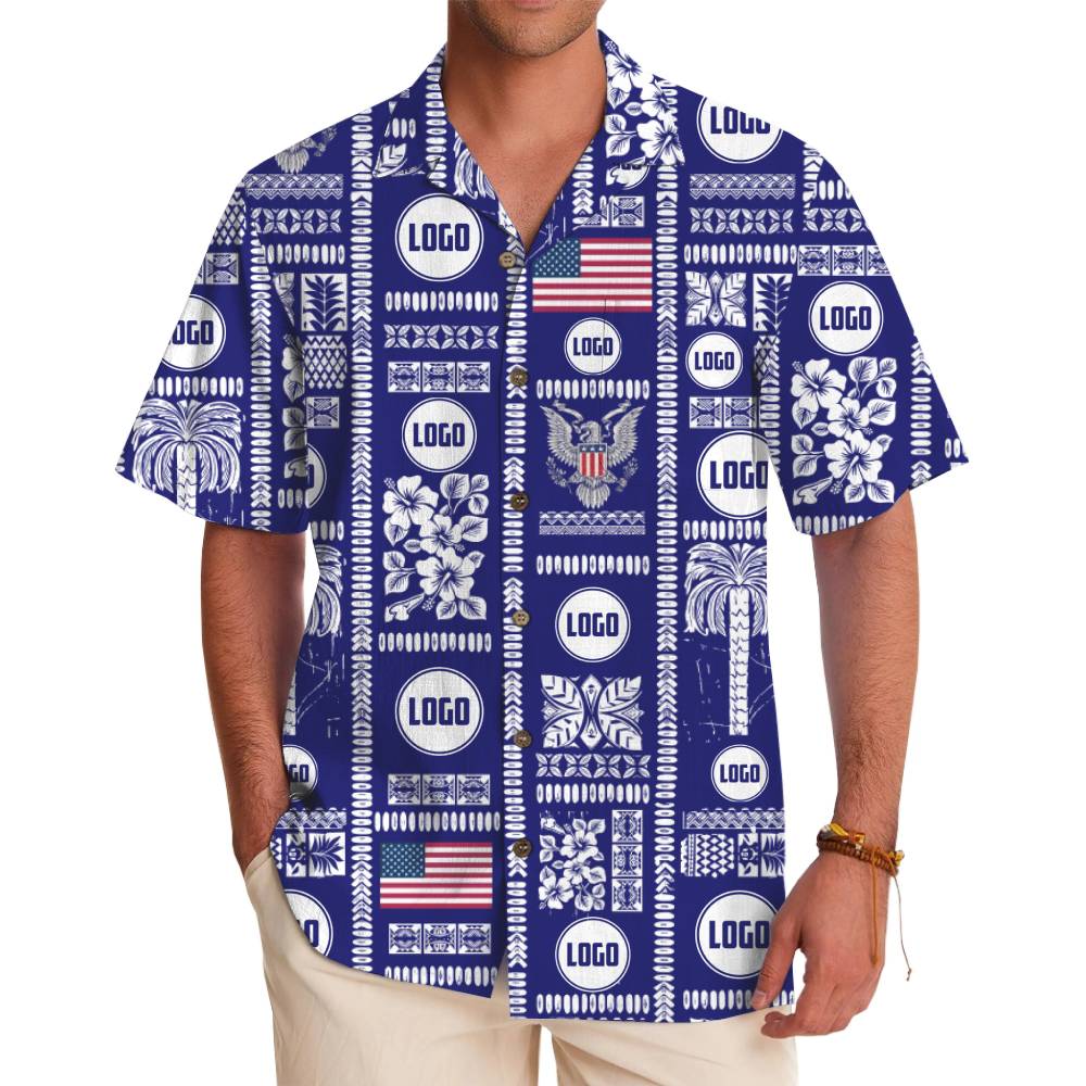 Patriotic Custom Hawaiian Shirt with Company Logo Design - variant image 1