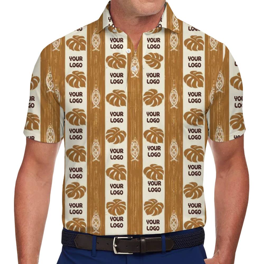 Rustic Monstera Print Polo Shirt with Custom Logo Integration - variant image 1