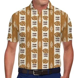 Rustic Monstera Print Polo Shirt with Custom Logo Integration