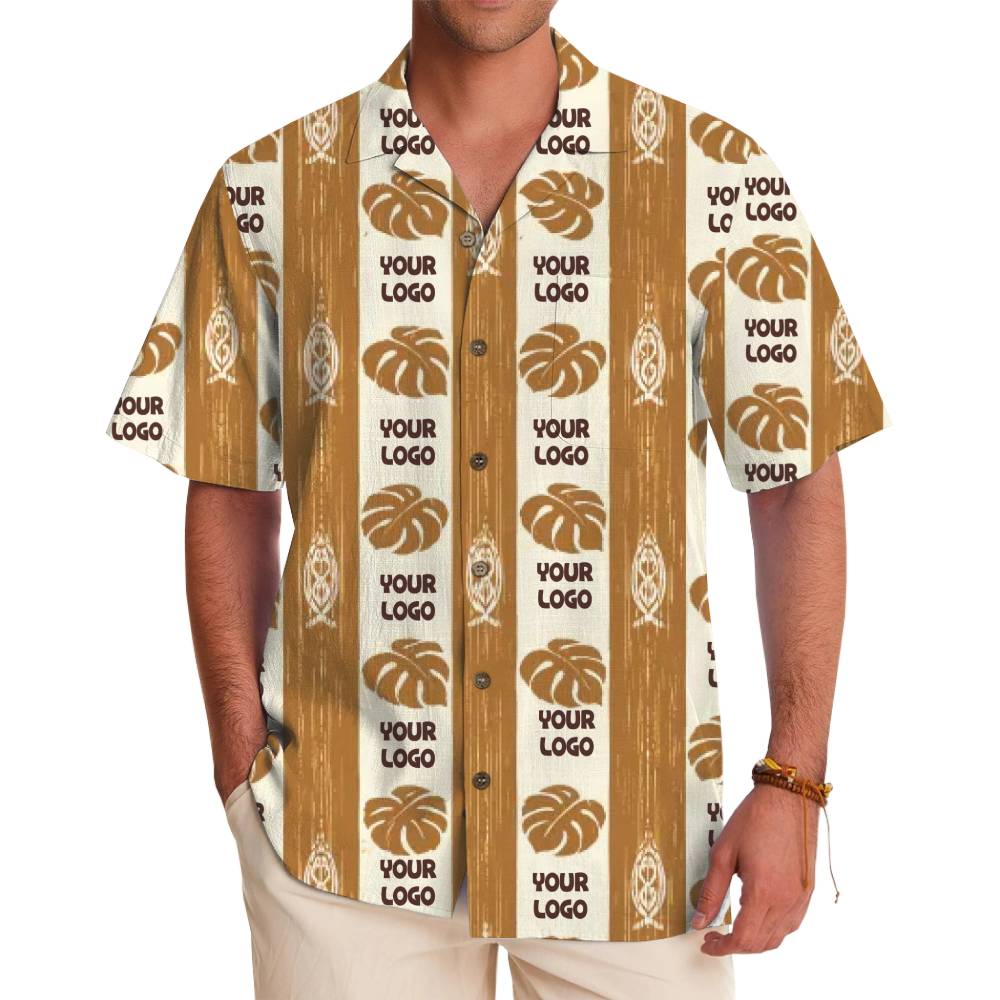 Custom Logo Hawaiian Shirt with Rustic Tribal and Monstera Leaf Graphics - variant image 1