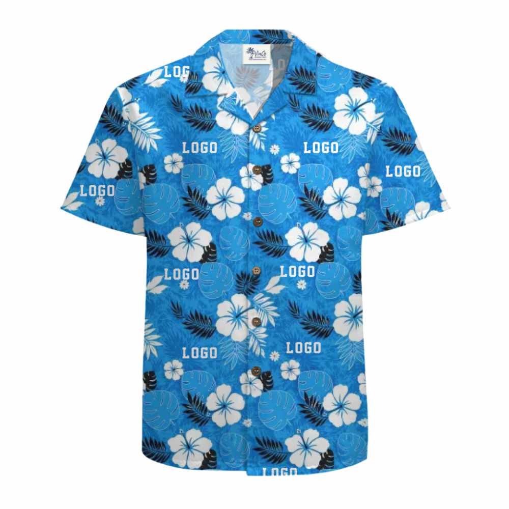 Tropical Hawaiian Shirt with Custom Logo and Vibrant Floral Design