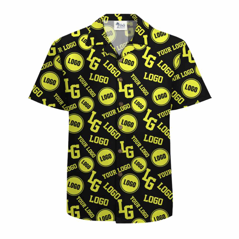 Custom Hawaiian Shirt with All Over Logo Branding Live Preview