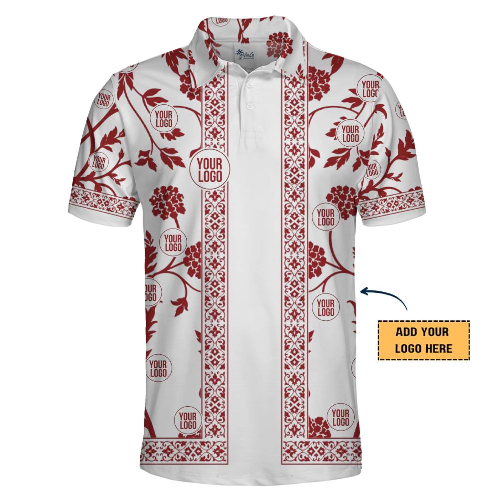 Luxury Red Vine Pattern Polo Shirt with Personalized Logo