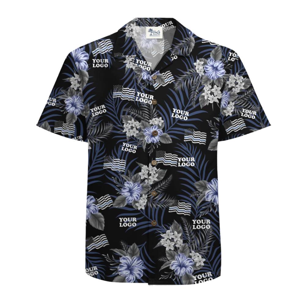 Customizable Hawaiian Shirt with Stylish Palm Leaves and Logo