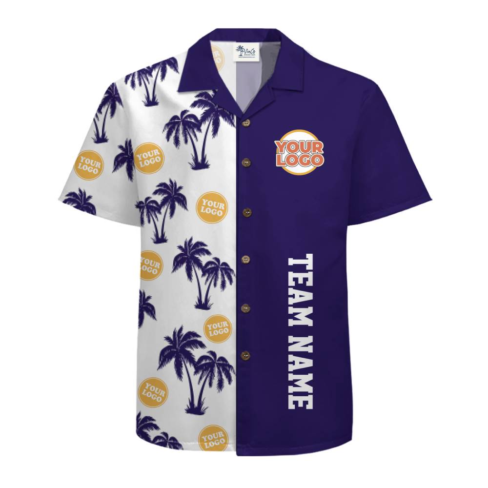Personalized Palm Pattern Hawaiian Shirt With Company Logo
