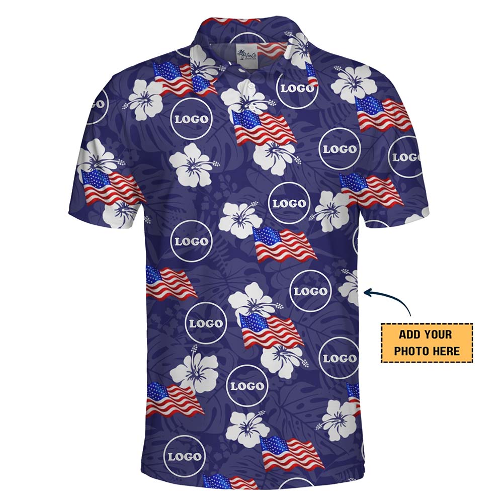 American Flag Tropical Custom Logo Polo Shirt