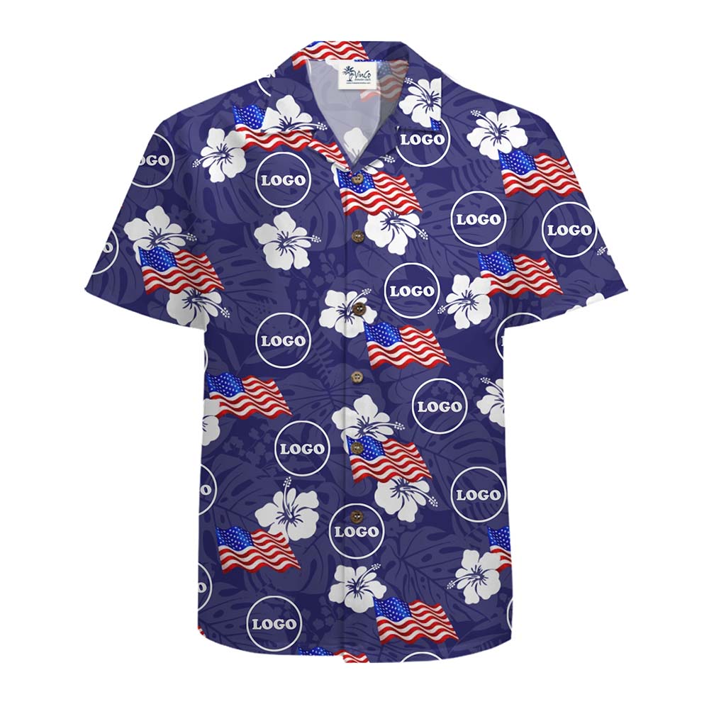 Patriotic Floral Custom Logo Hawaiian Shirt With Live Preview