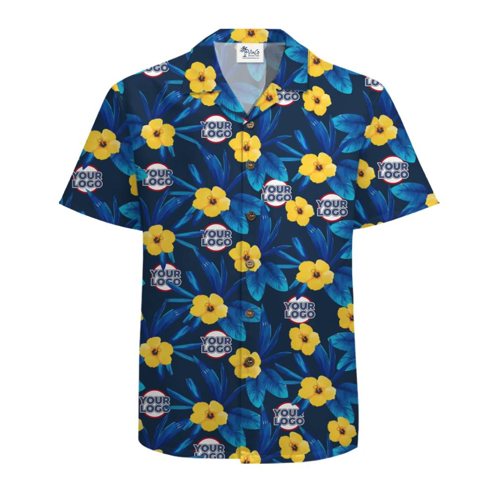 Tropical Custom Logo Hawaiian Shirt with Vibrant Yellow Floral