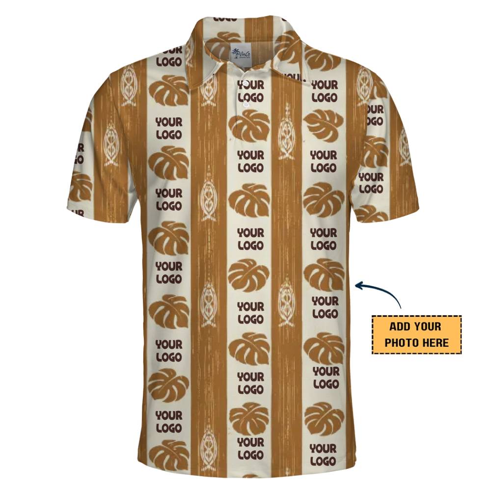 Rustic Monstera Print Polo Shirt with Custom Logo Integration
