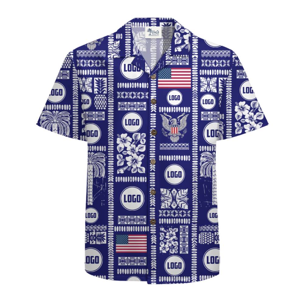 Patriotic Custom Hawaiian Shirt with Company Logo Design