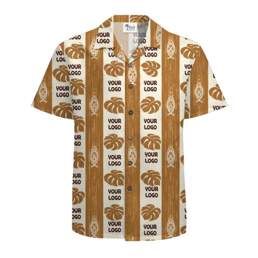 Custom Logo Hawaiian Shirt with Rustic Tribal and Monstera Leaf Graphics