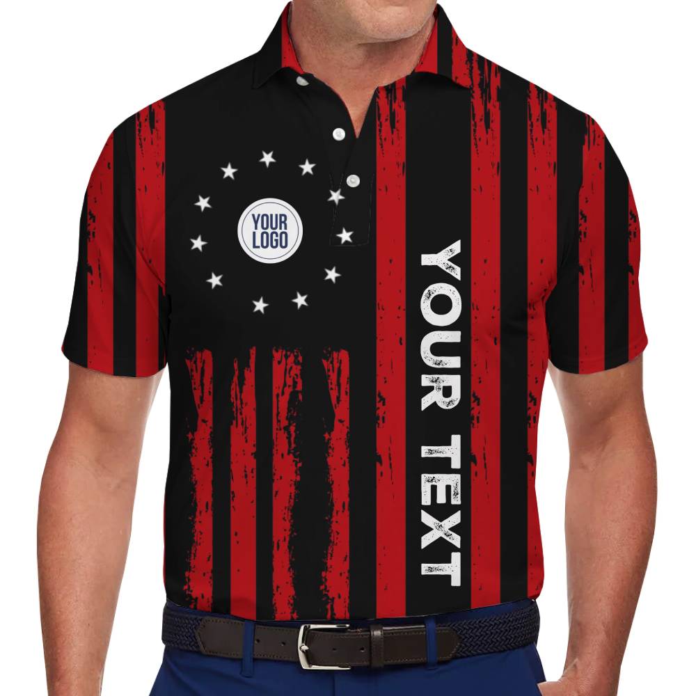 Patriotic Polo Shirt with Rustic Stars and Stripes and Personalized Branding - variant image 1
