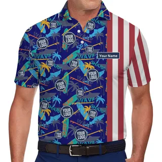 Patriotic Surf Polo with Custom Logo Placement and Name Personalization