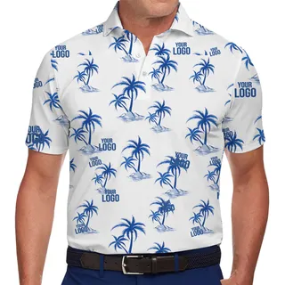 Personalized Tropical Polo Shirt with All-Over Palm Print