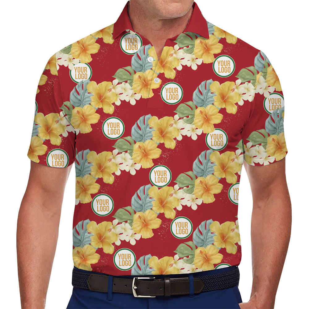 Polo Shirt with Tropical Flowers and Custom Logo Details - variant image 1