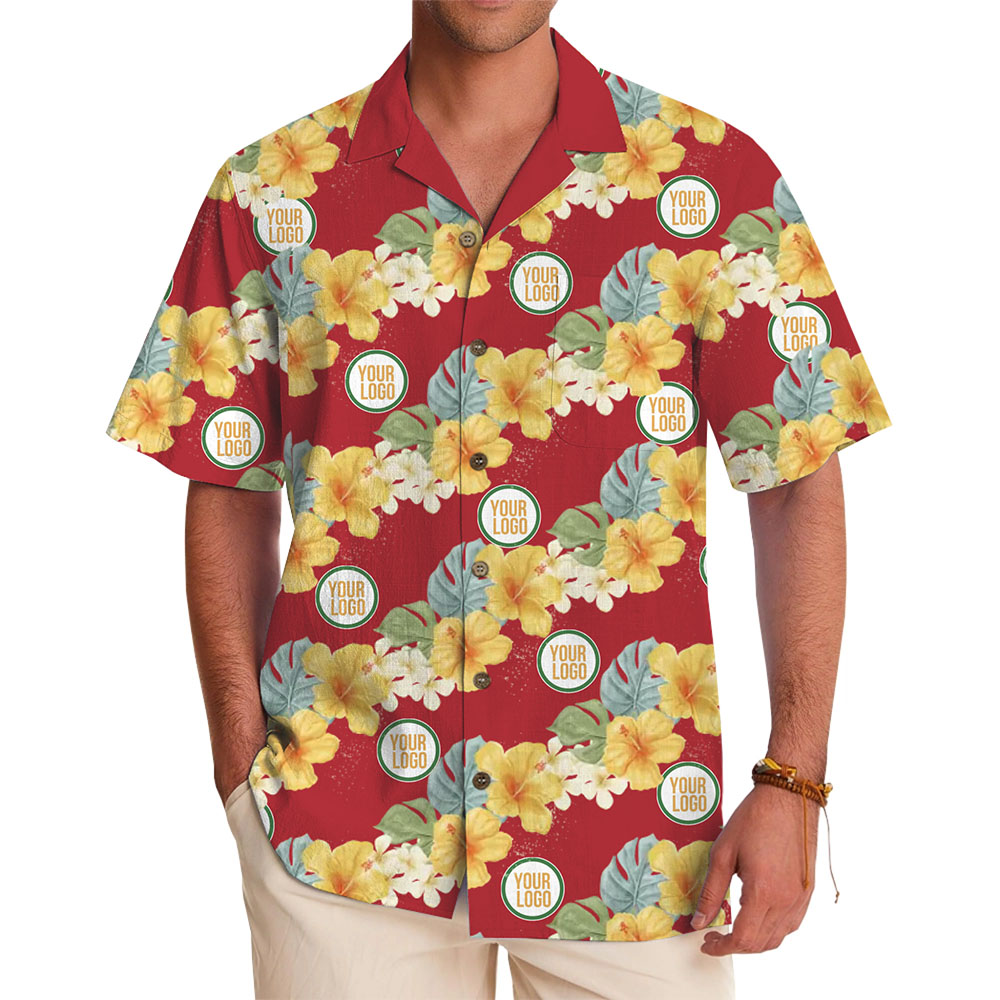 Custom Logo Hawaiian Shirt with Hibiscus Flower Pattern - variant image 1