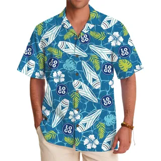 Custom Logo Hawaiian Shirt with Tropical Surfboard Design