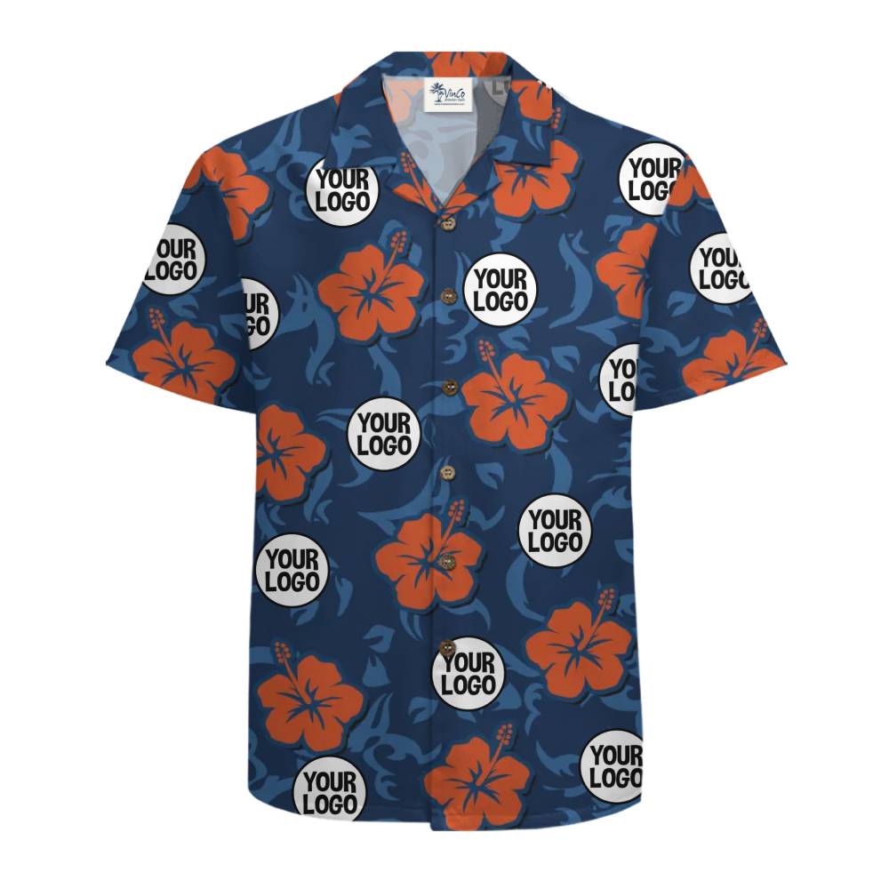 Custom Logo Tropical Hawaiian Shirt with Vibrant Hibiscus Pattern