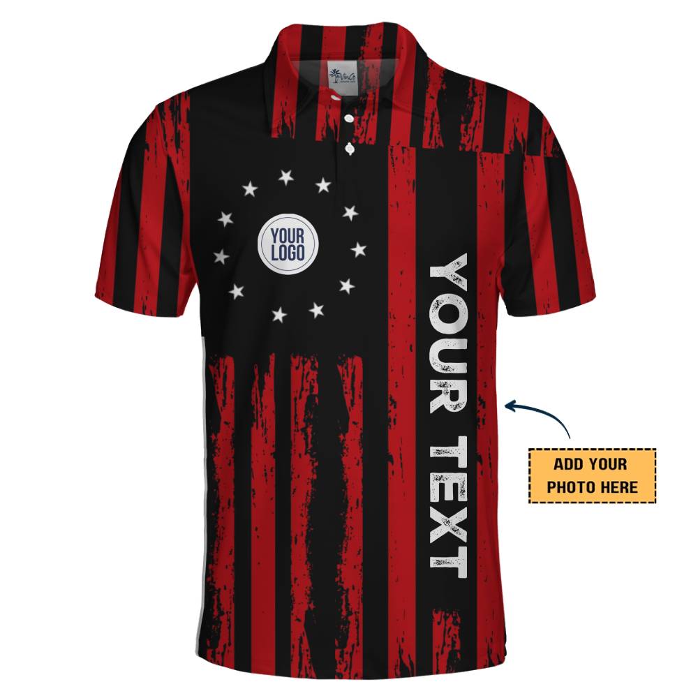 Patriotic Polo Shirt with Rustic Stars and Stripes and Personalized Branding