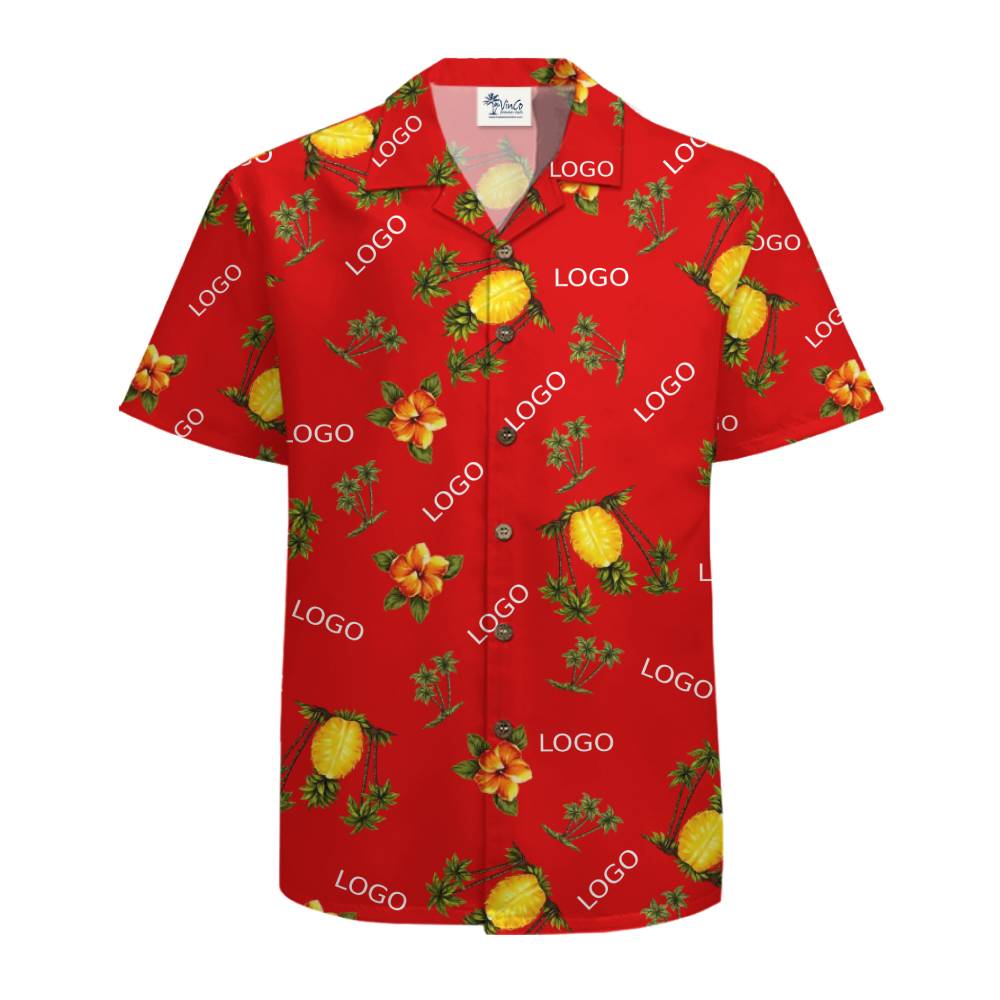 Custom Logo Hawaiian Shirt with Bright Floral and Pineapple Graphics