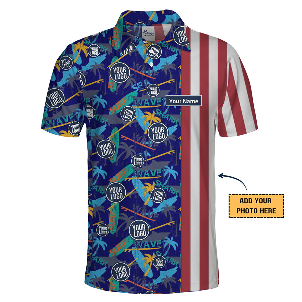 Patriotic Surf Polo with Custom Logo Placement and Name Personalization