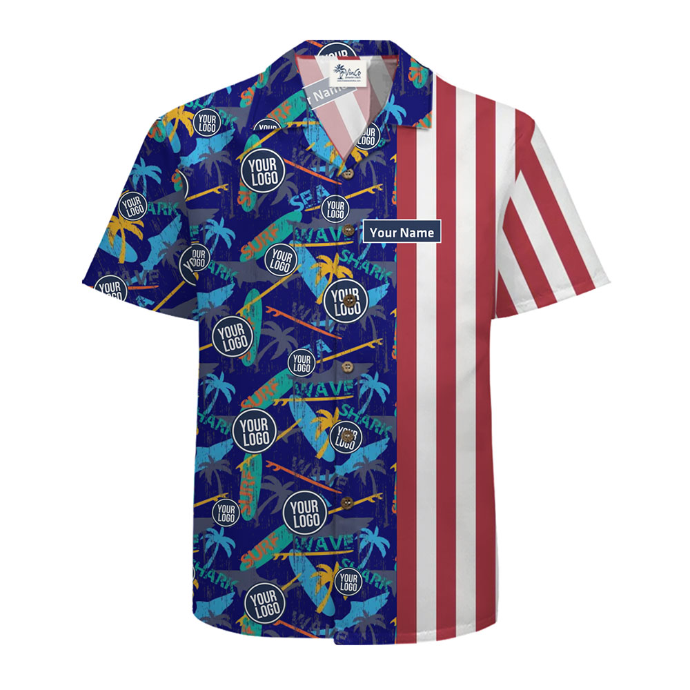 Patriotic-Themed Hawaiian Shirt with Personalized Branding Options