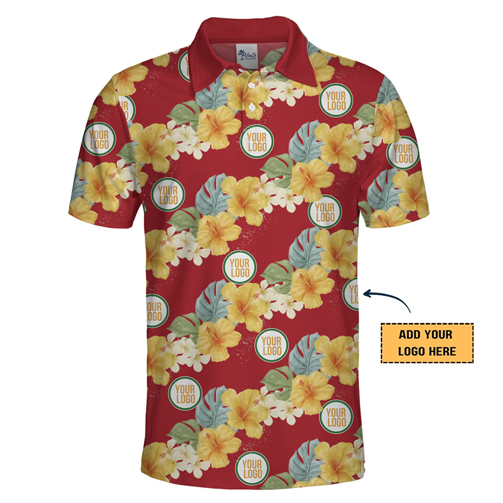 Polo Shirt with Tropical Flowers and Custom Logo Details