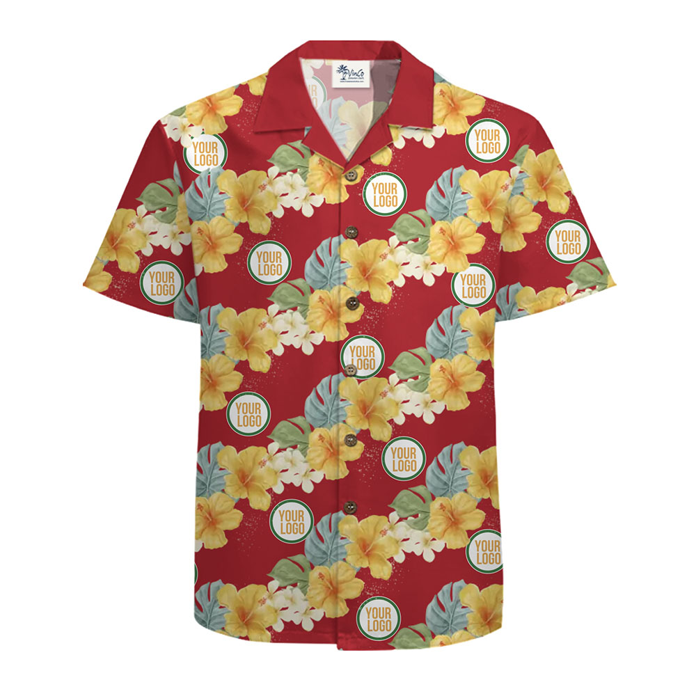 Custom Logo Hawaiian Shirt with Hibiscus Flower Pattern