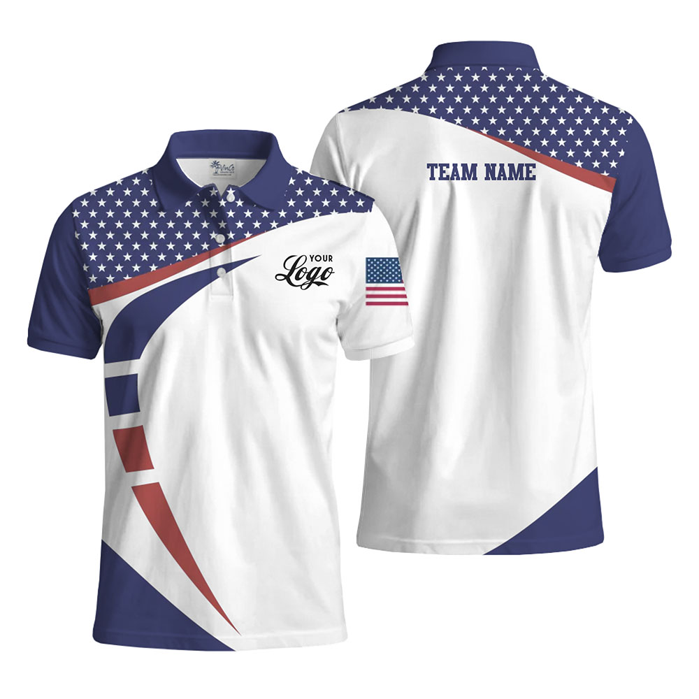 Unique American Flag Polo Shirt with Business Logo Customization