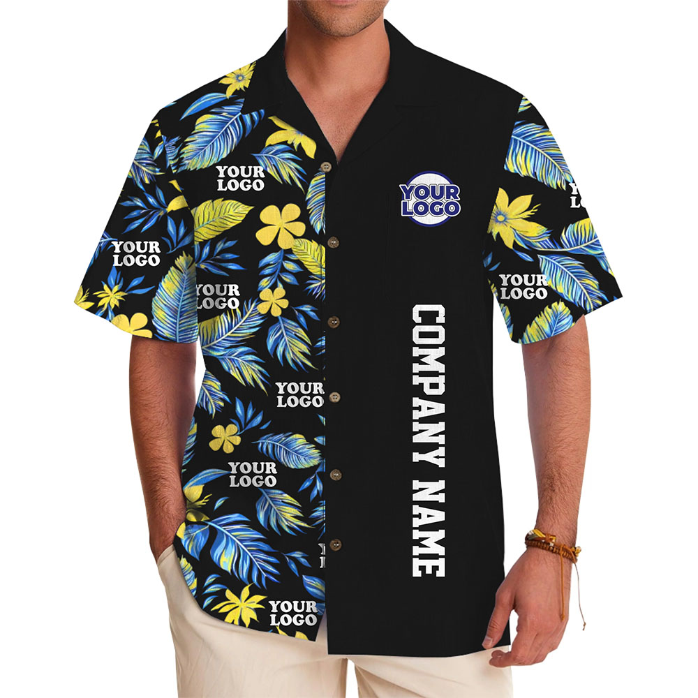 Vibrant Tropical Pattern Custom Logo Hawaiian Shirt - variant image 1