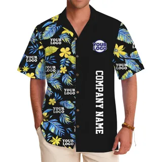 Vibrant Tropical Pattern Custom Logo Hawaiian Shirt