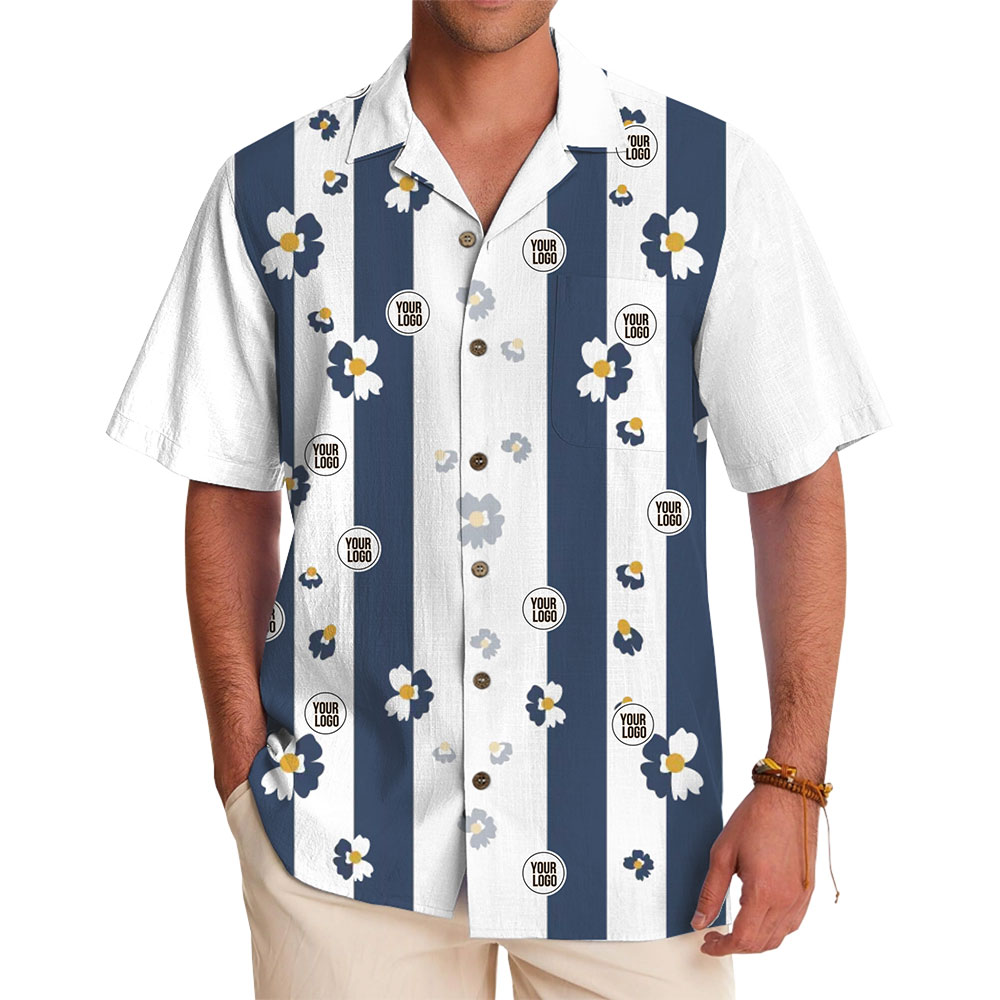 Custom Floral Striped Button-Up Shirt for Branding - variant image 1