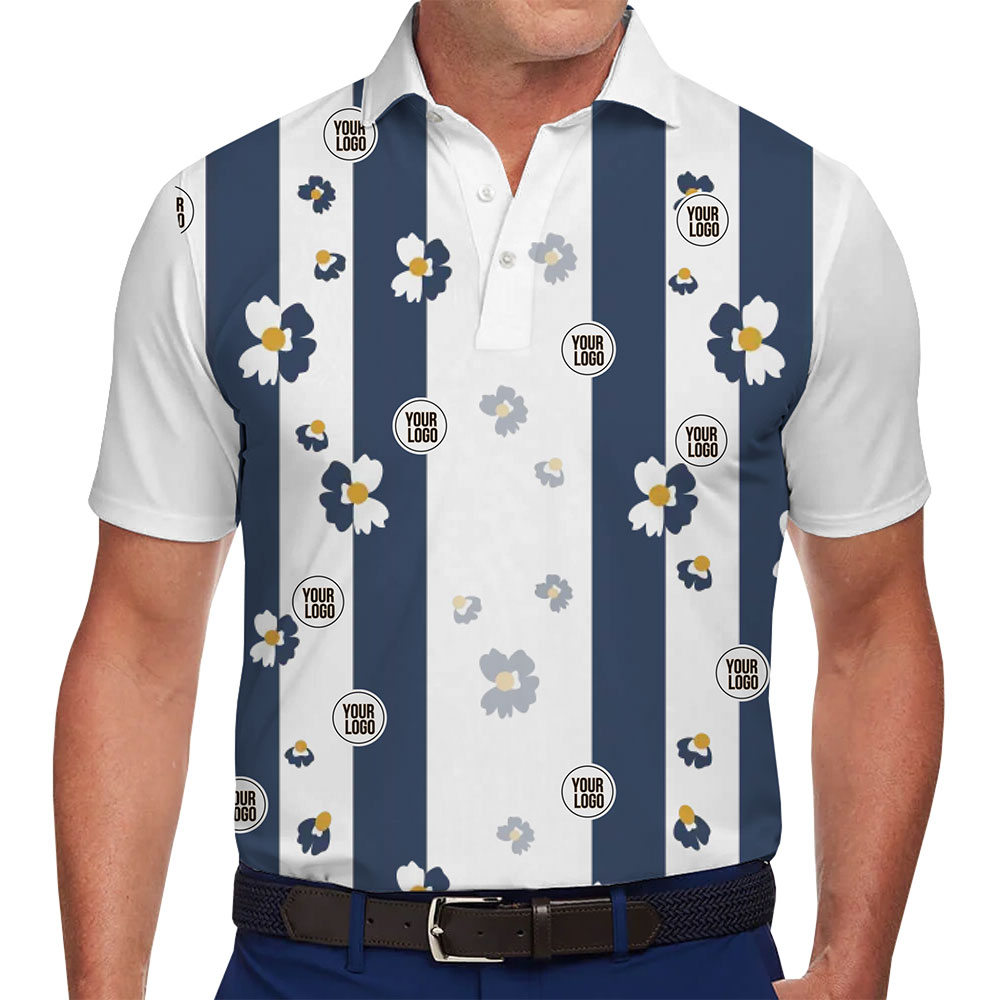 Customized Polo with Bold Stripes and Subtle Flower Accents - variant image 1