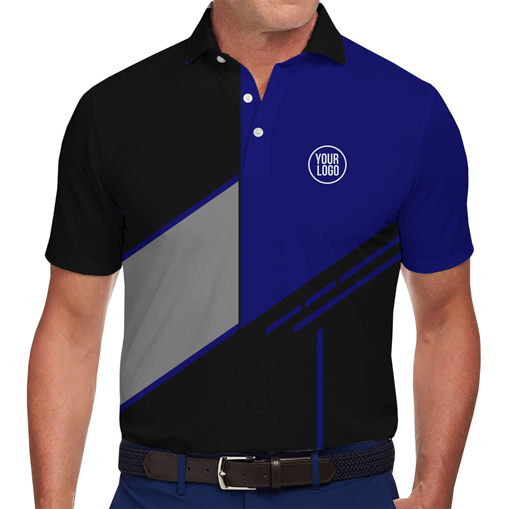 Stylish Blue and Black Polo Shirt with Custom Logo Placement - variant image 1