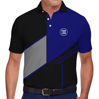 Stylish Blue and Black Polo Shirt with Custom Logo Placement