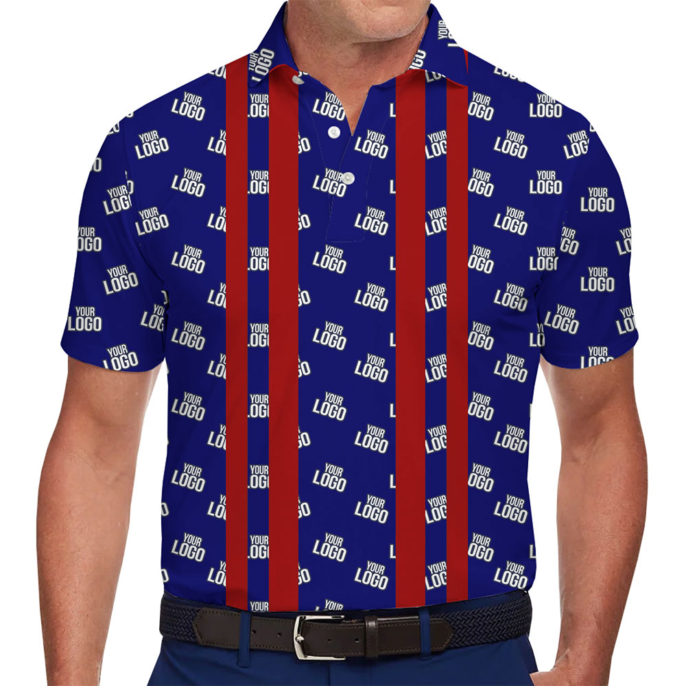 Stylish Polo Shirt with Blue and Red Stripes for Team Branding - variant image 1
