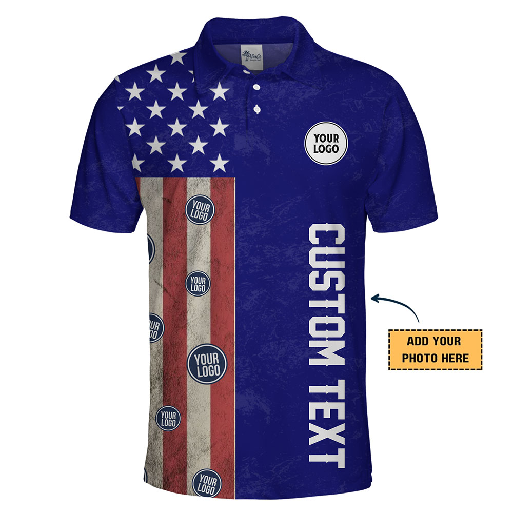 Custom Patriotic Polo Shirt with USA Flag Design and Branding