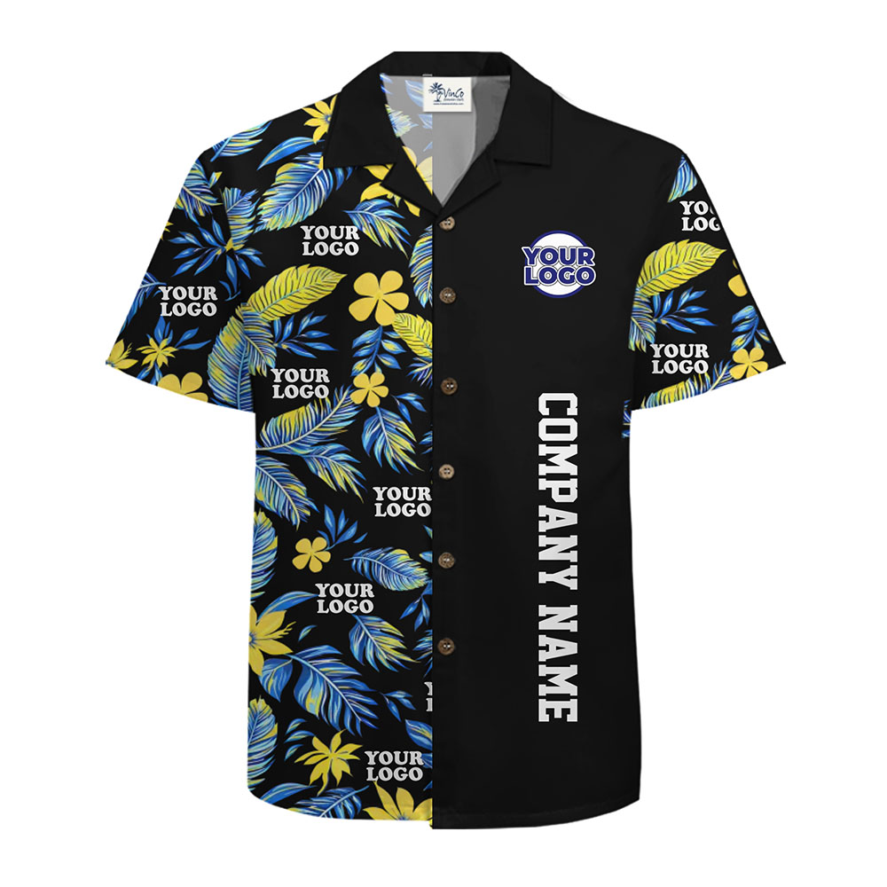 Vibrant Tropical Pattern Custom Logo Hawaiian Shirt