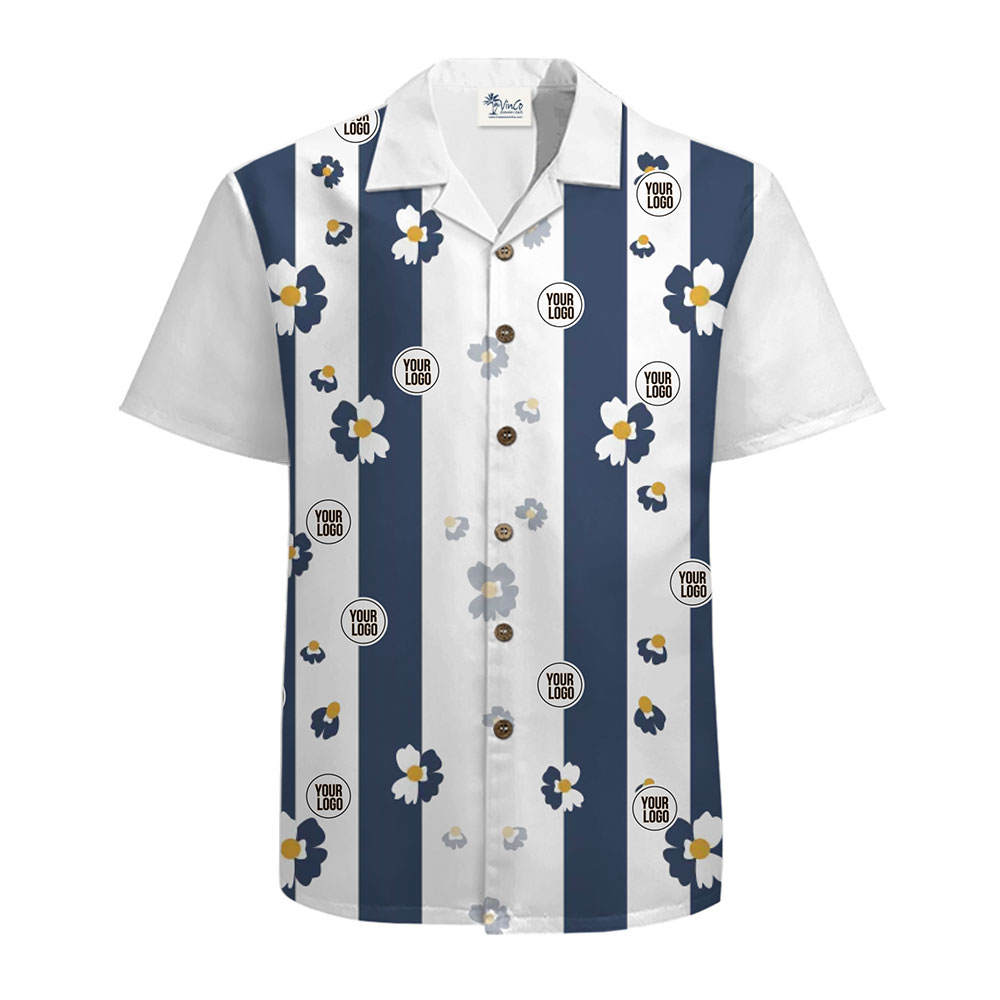 Custom Floral Striped Button-Up Shirt for Branding