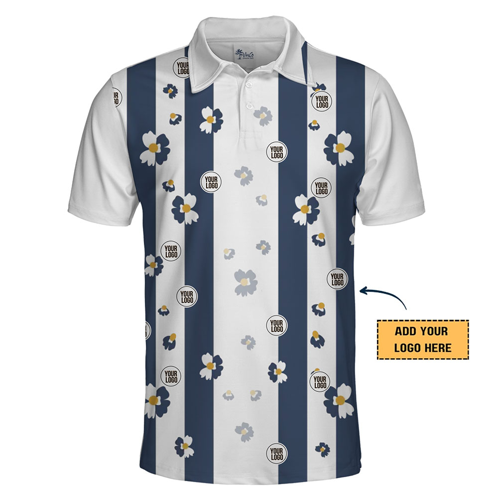 Customized Polo with Bold Stripes and Subtle Flower Accents