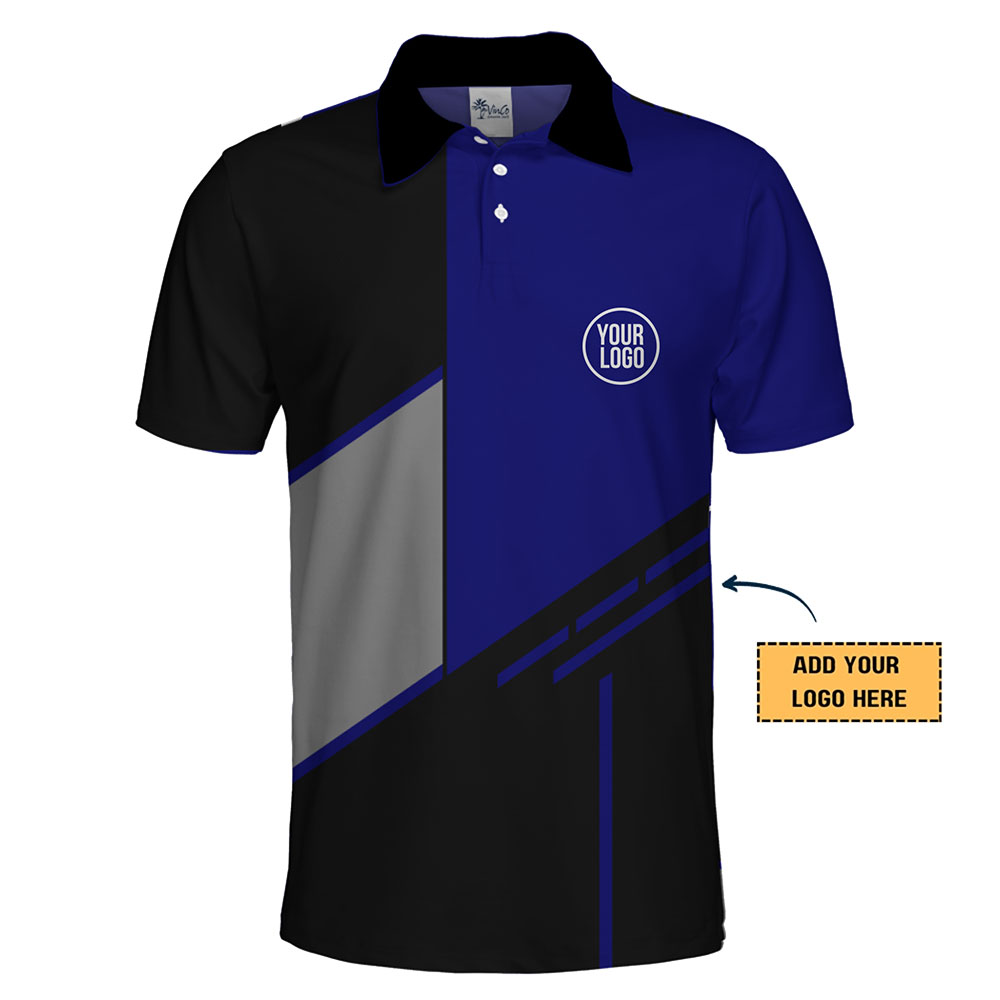 Stylish Blue and Black Polo Shirt with Custom Logo Placement