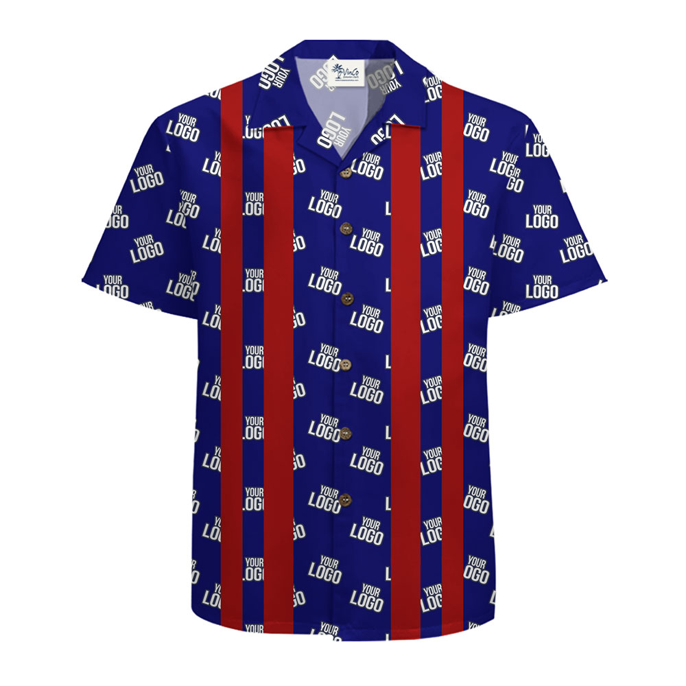 Custom Logo Hawaiian Shirt with Bold Blue and Red Stripe Design