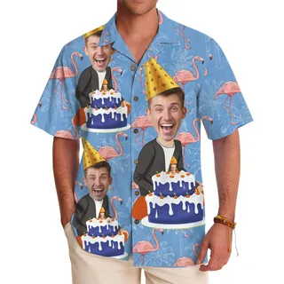 Personalized Birthday Face Shirt with Party and Flamingo Theme
