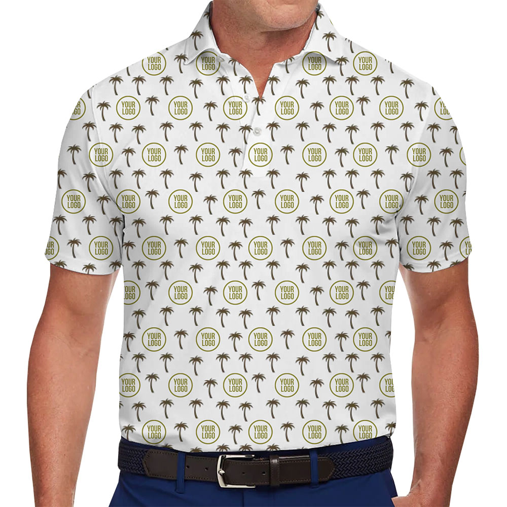 Repeating Palm Tree and Logo Print Polo Shirt - variant image 1